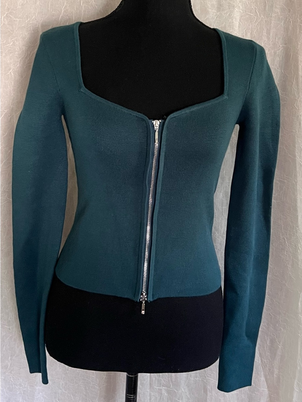 A&F green knit zip front top